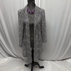 Aqua Blues Open Front Mesh Cardigan Womens Size1X Black White Stretchy Layering